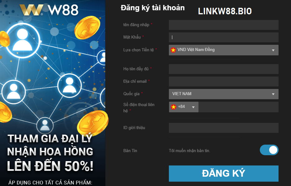 Thông tin đăng ký đại lý W88 Thông tin đăng ký đại lý W88
